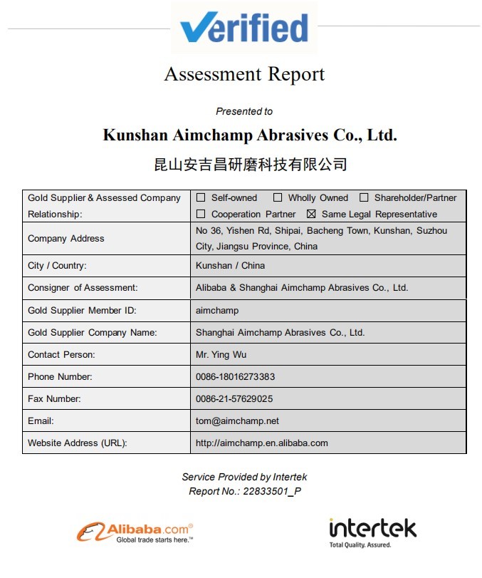Shanghai Aimchamp Abrasives Co., Ltd. Certifications
