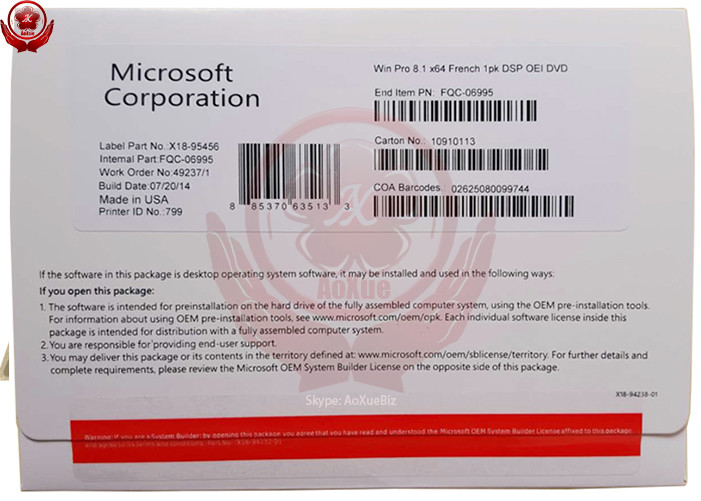 Original 32/64 bit Windows 8.1 Pro OEM one DVD & Key Code License