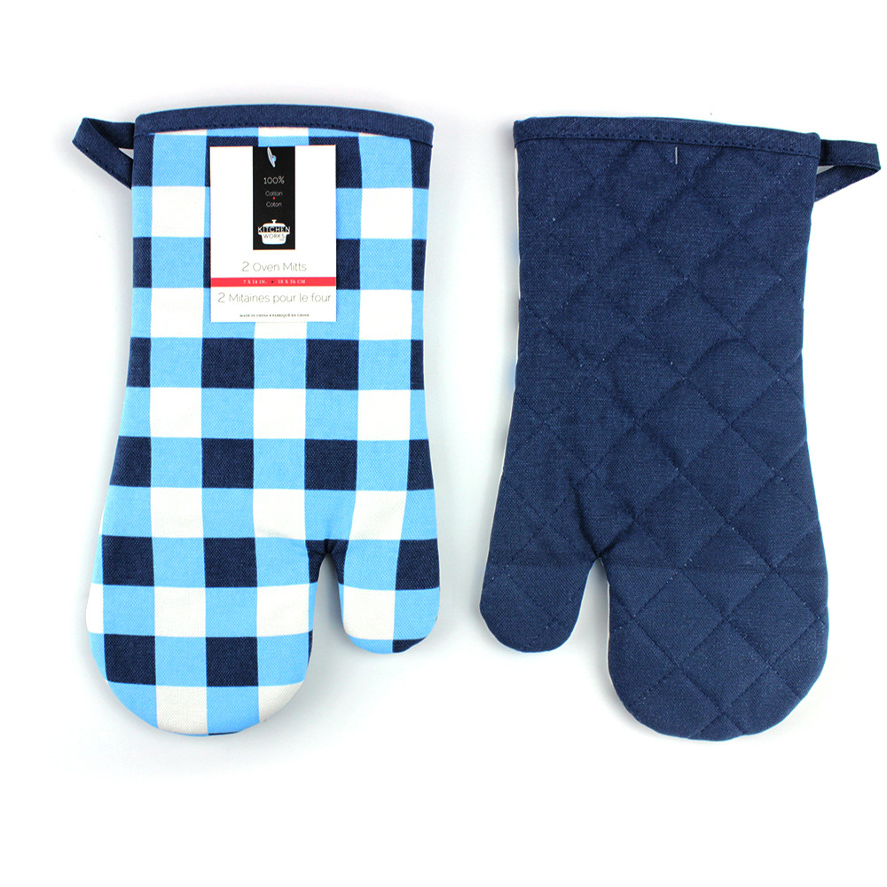 Wholesale Blue Check Print Canvas Poly Cotton Cheap Custom Microwave Glove Oven Mitt from china suppliers