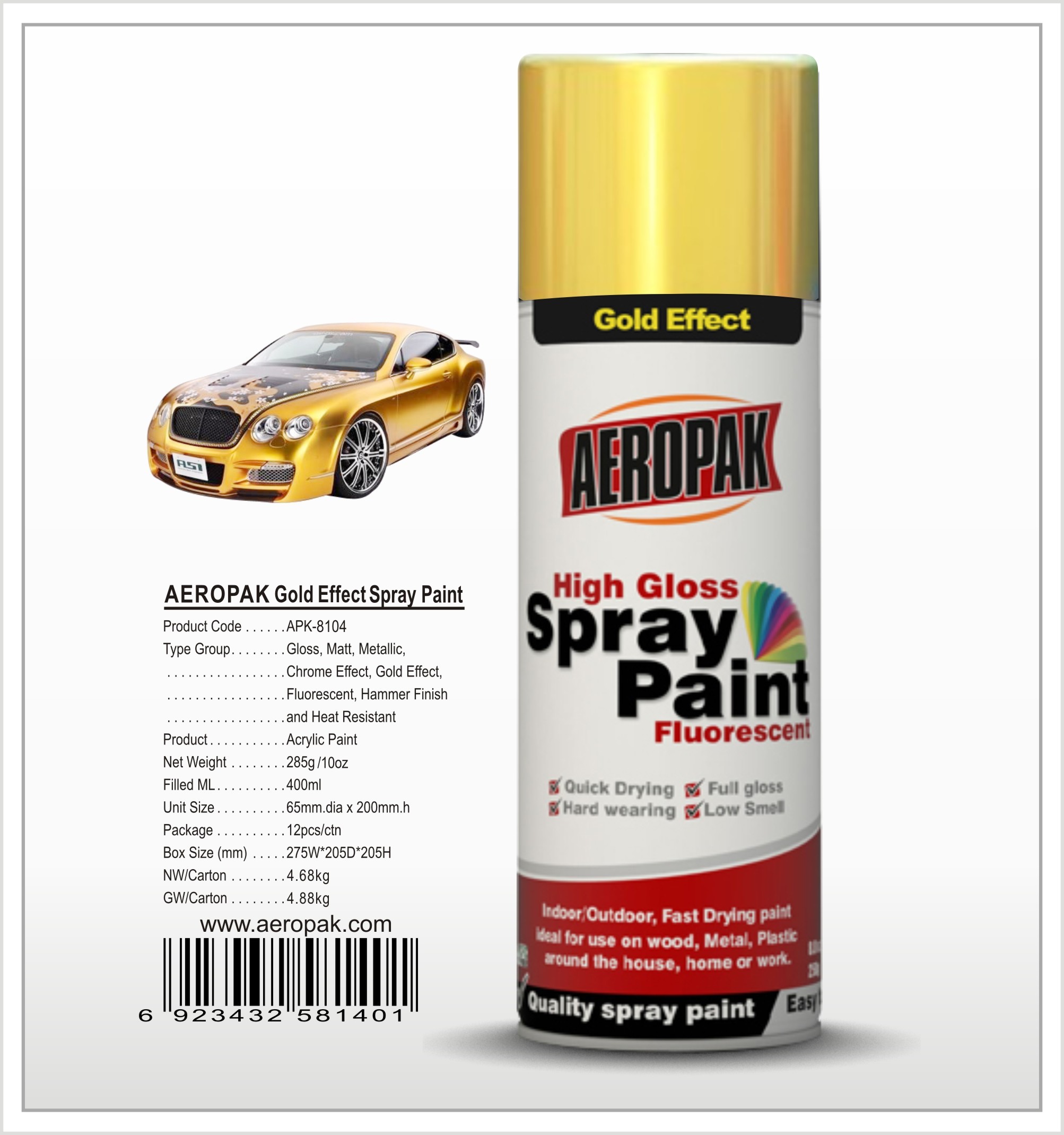 Wholesale Aeropak  aerosol can 400ml 10oz Gold Effect spray paint with all colors acrylic from china suppliers