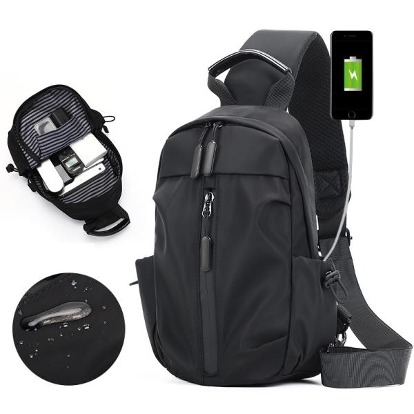 Backpack Usb Diagonal Bag, Nylon Waterproof Shoulder Bag, Chest Bag for Men