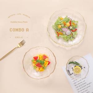 Wholesale Multiscene Nontoxic Gold Glass Chargers , Thickened Clear Chargers With Gold Beads from china suppliers