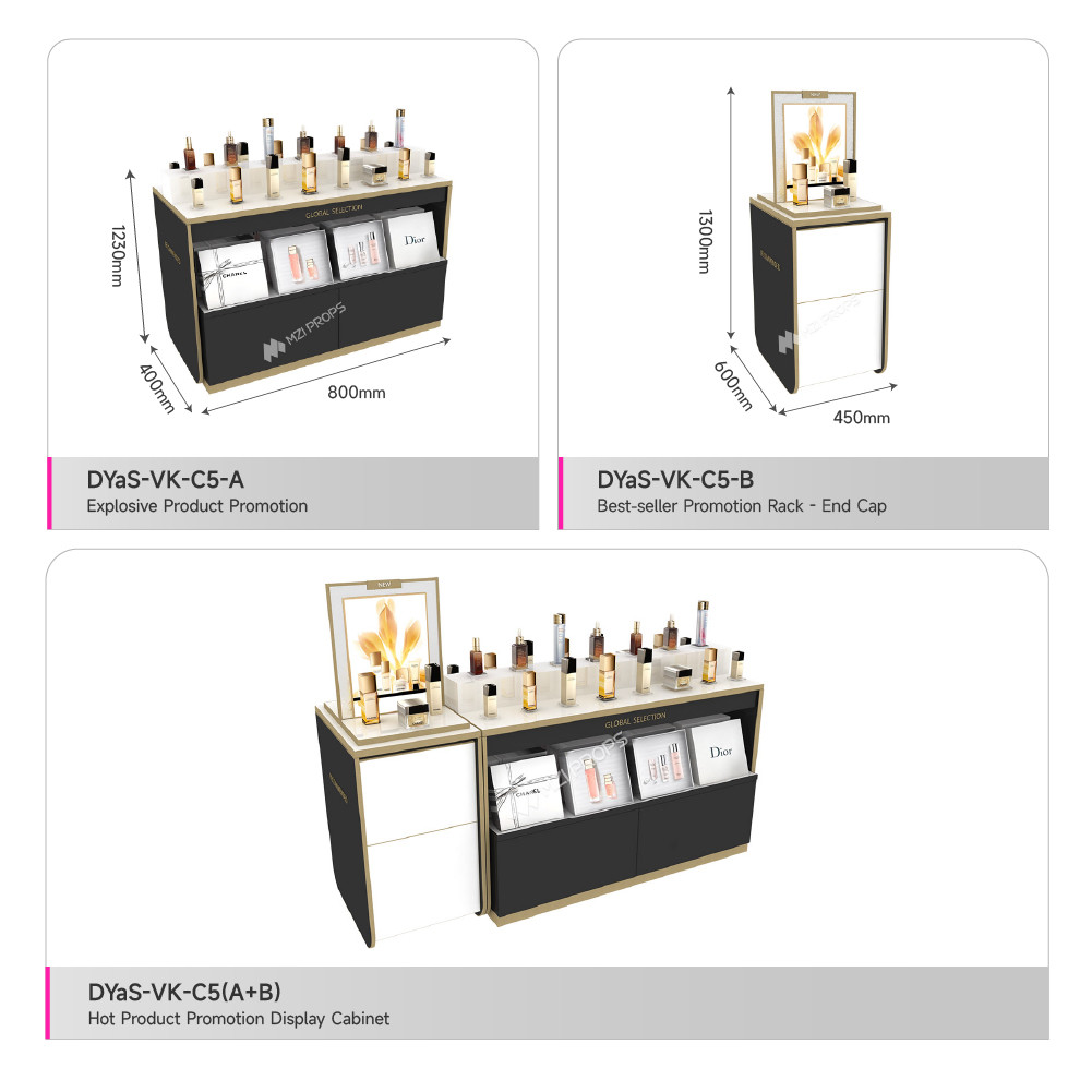 Beauty Shop Black & Gold Display Furniture Elegant Modern Minimalist Side Rack - Double-Sided Display for Cosmetic Store Interior Design