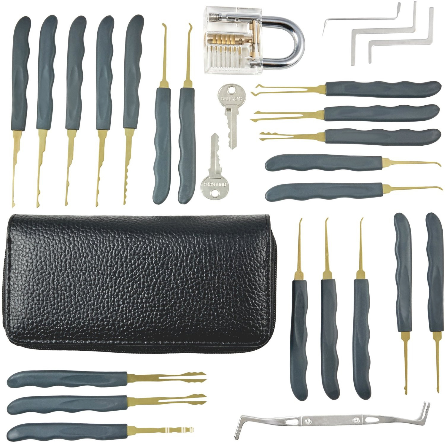 GOSO 24 Pices Premium Titanium Lock Pick Tool Set Transparent Practice Padlock Bundle