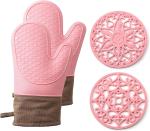 Silicone Heat Resistant Oven Mitts And Pot Holders Sets BBQ Baking Gloves