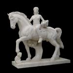Stone carving figure sculpture white marble girl statue riding horse statue