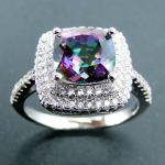 14K Rose Gold Plated Heart Cut Mystic Topaz White CZ Halo Gemstone Engagement