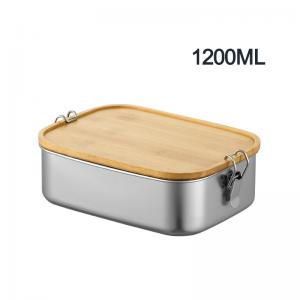 China 1200ml Metal Bento Lunch Box Stainless Steel Bamboo Lid Double Buckle on sale