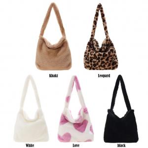 China 2022 Wholesale Leopard Print Bags For Women Soft Plush Shoulder Bags Female Large Capacity Travel Bag Winter Warm Fluffy Totes on sale