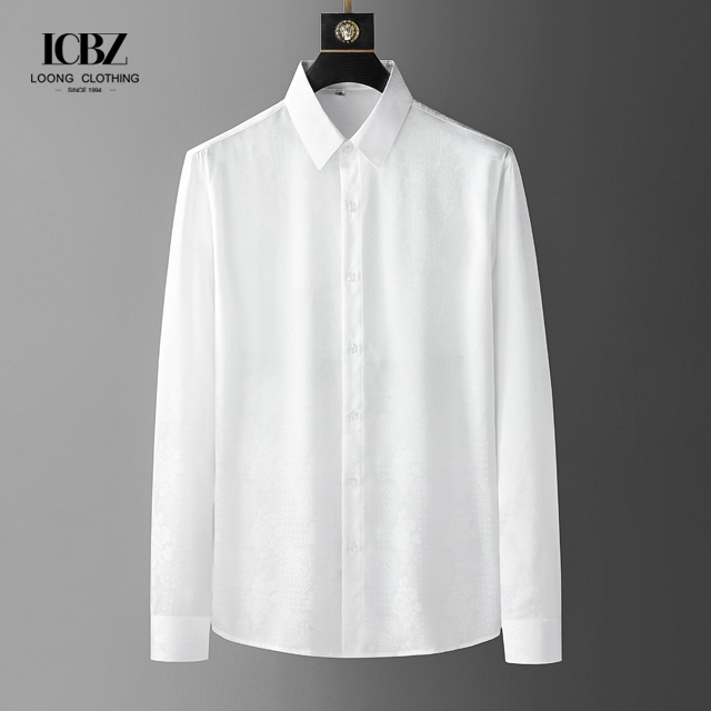 Black Large Size Long Sleeve Cotton Printed Shirt for Men Casual Shirts Slim Fit
