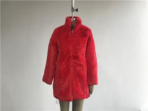 Wholesale Medium Length Girls Faux Fur Coat Red Color With Reverse Collar TW78516 from china suppliers