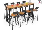 Industrial Metal Base Long Bar Height Table Solid Wood Top 120-300cm Length