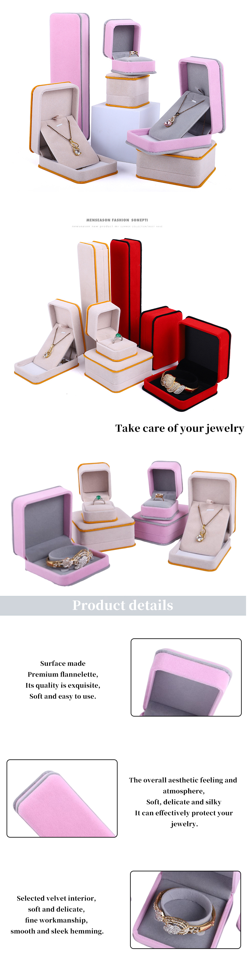 Custom Pink Velvet Jewelry Packaging Box for Bracelet Necklace Double Layer Ring