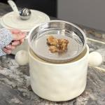 Stylish 1000ml Ceramic Noodle Bowl with Double Handles and Stainless Steel Lid