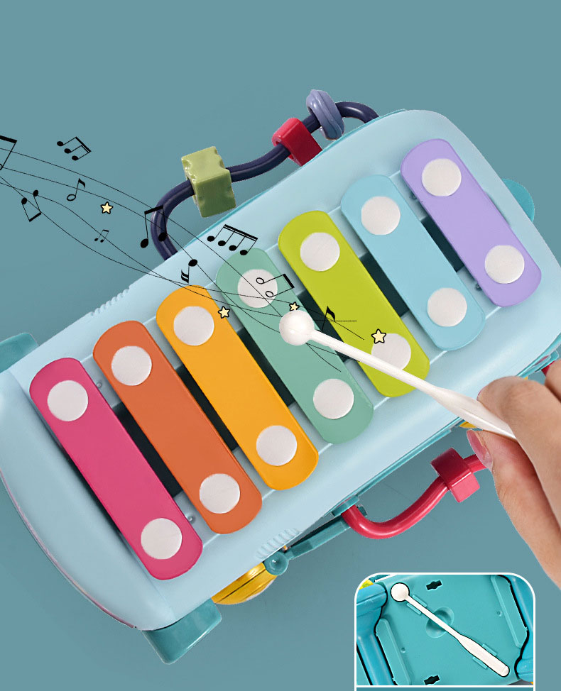 Montessori Toys Education Bus Puzzle Blocks with Hammering and Pounding Instruments