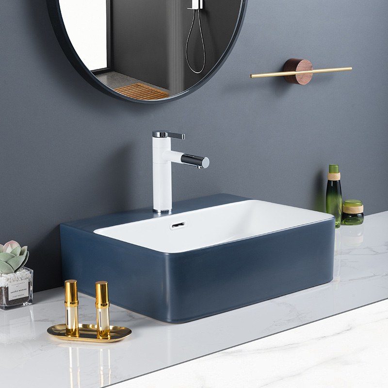 Easy Maintain Rectangular Vessel Sink With Overflow Ceramic Basin Price For Hotel