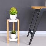 2 Tier Tall Corner Bamboo Plant Holder Indoor Wooden Flower Stands
