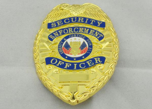 80mm Police Souvenir Badges , Zinc Alloy With Gold Plating Brooch Pin On Back