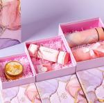 Pink Cardboard Gift Packaging Boxes UV Varnish Art Paper Gift Box With Gold