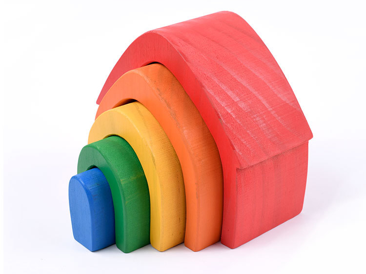 Baby 15cm Bridge Wooden Building Blocks Toy Nesting Rainbow Block Set