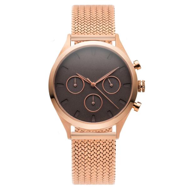 Double Dial Rose Gold Ladies Watch With Black Face , Waterproof Watches For