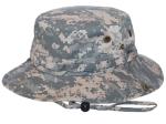 Black / White 100% Cotton Bucket Hat With Nylon Strings / Printed Embroidered