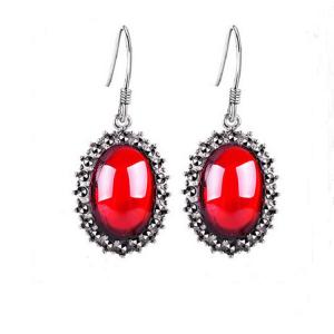 Wholesale Vintage Sterling Silver Oval Red Cubic Zirconia Dangle Earrings (E12034) from china suppliers