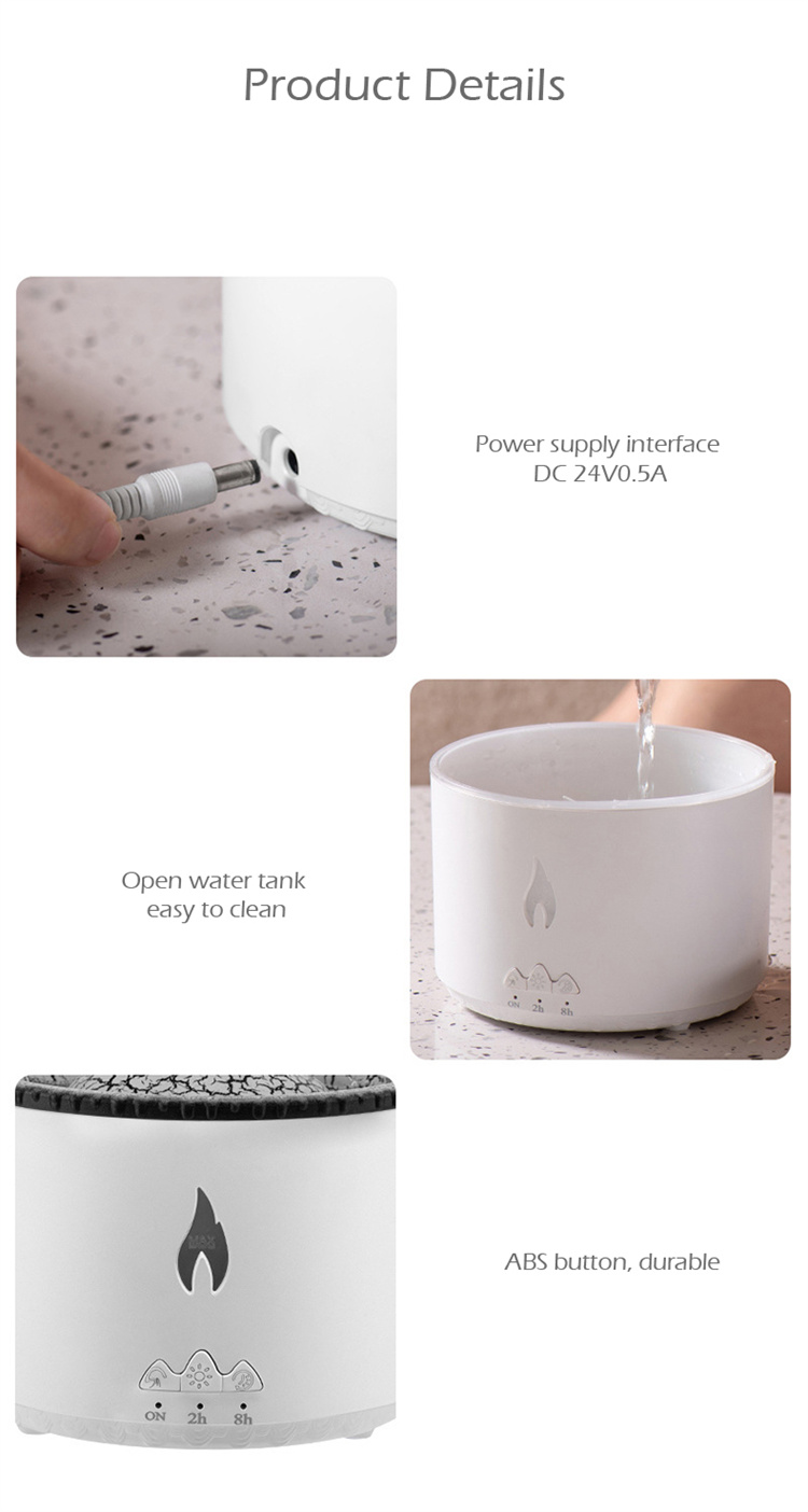 12W Power 2023 Amaz 24V Ultrasonic Volcano Vaporizer Aroma Diffuser Humidifier 3D Flame
