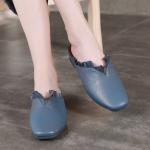 S478 Summer New Leather Women'S Shoes Lotus Leaf Lace Lazy Flat With Apricot