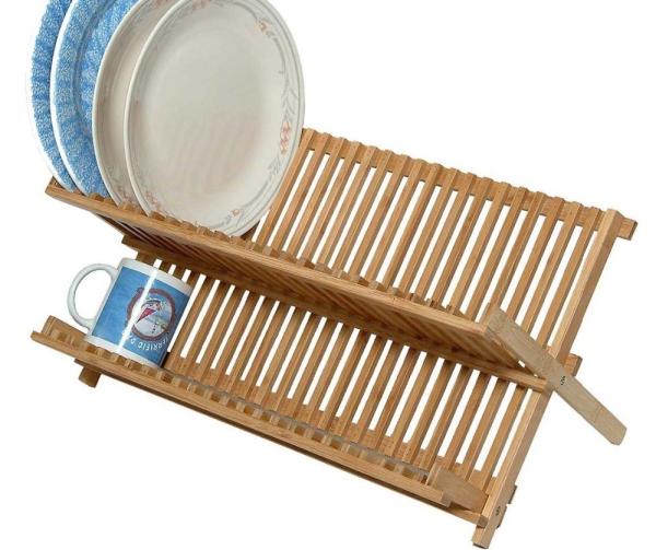Hot sale new two tier 20 slots bamboo dish drying rack dish rack with utensils