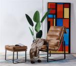 Thick Metal Frame Leather Leisure Chair Soft Foam Feather Filler Cushion For