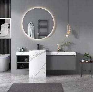 China Modern Sintered Stone Slate Freestanding Pedestal Wash Basin Cabinet Set Bathroom Vanities on sale