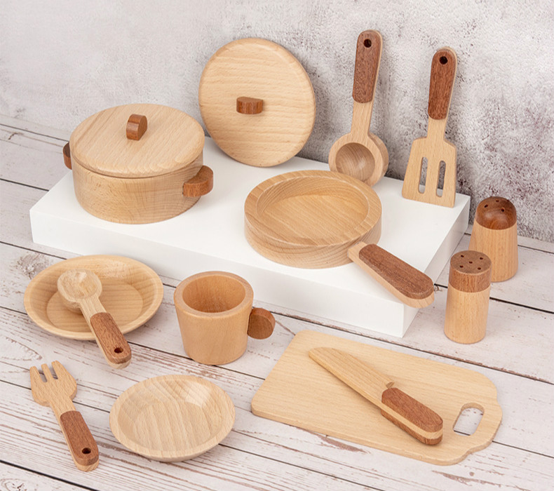 Children'S Log Wooden Kitchen Toy Set Simulation Mini Educational