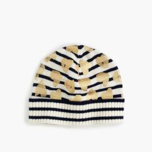 Wholesale Girls Stripe Knit Beanie Hats With Heart Foil Print Jersey Type Durable from china suppliers