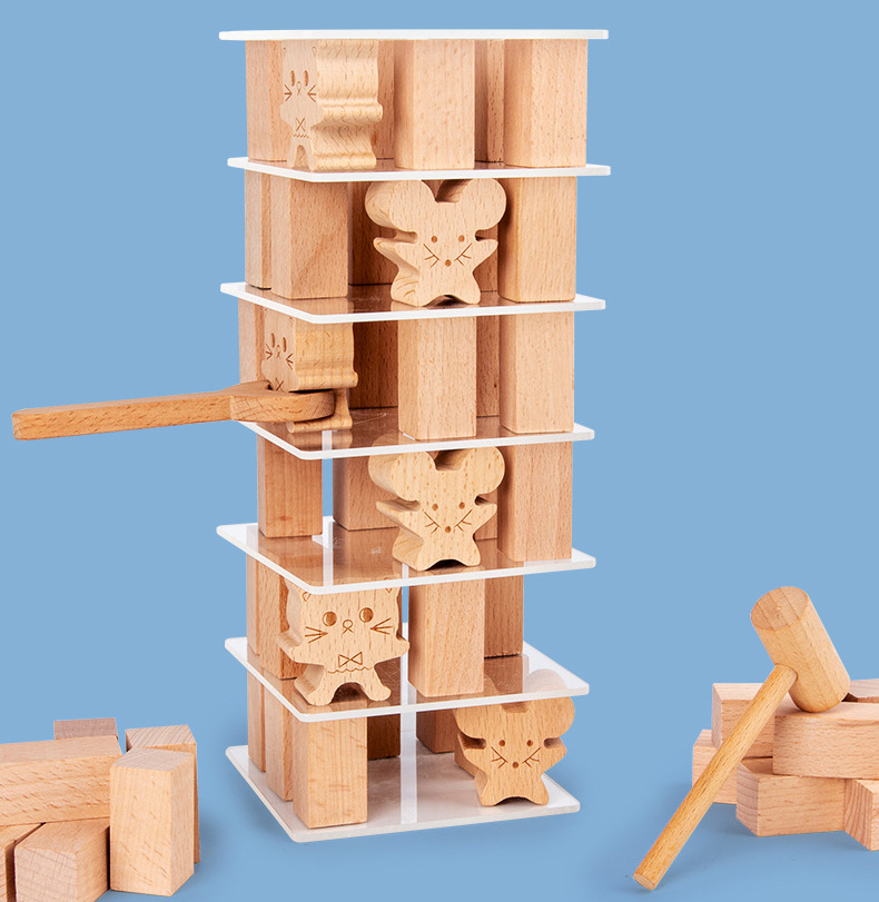 Children'S Stacked Solid Pine Wooden Building Block