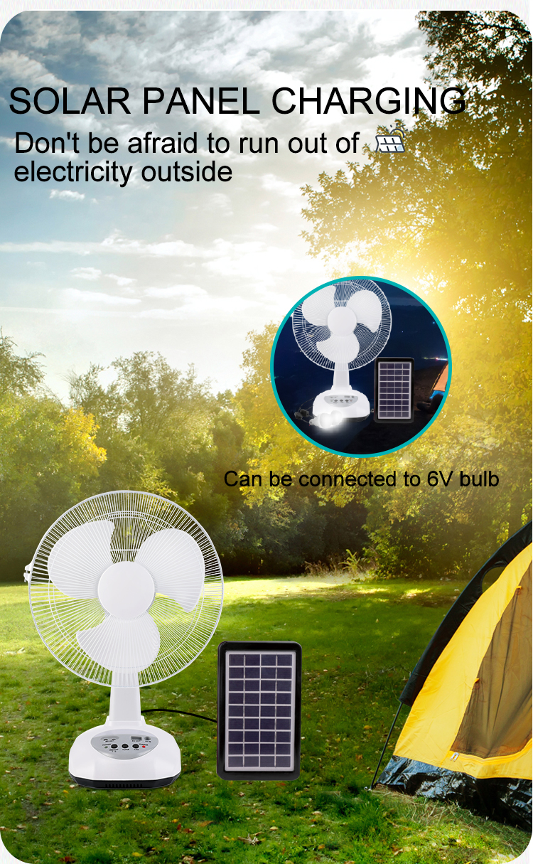 Hot Solar Desk Fan AC/DC 12-Inch Rechargeable Floor Fan Solar Power Panel Mobile Charging Lighting Desk Fan