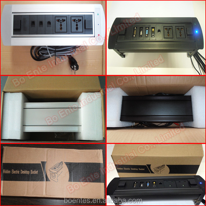 BNT Desktop Motorized Flip Up Socket / Rotating Hidden Power Outlets with 1.5 meter cable plugs