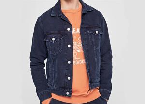 Wholesale Mid Wash Denim Mens Button Through Jacket Trucker Seams Bleaching Indigo Long Sleeve from china suppliers