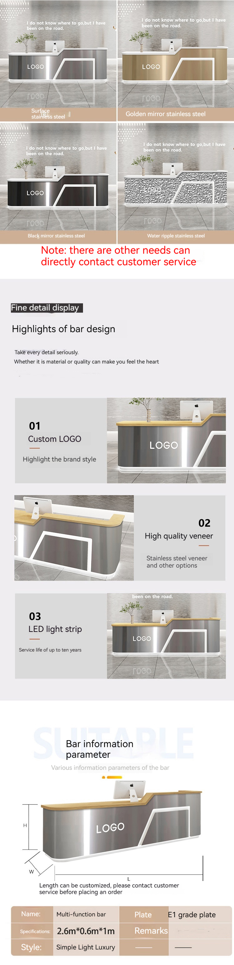 Mail packing N stainless steel cashier desk for hotel beauty salon and clothing store