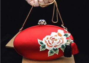China Luxury Oval Shape Embroidered Velvet Bag , Satin Clutches Evening Bags With Two Tassel on sale