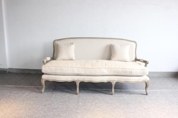 Event french style sofa with linen faric oak wood sofa 3 seaters upholstered
