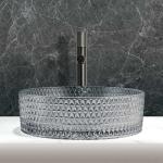 Countertop Mounted Glass Wash Bowl Transparent Ligth Grey Color Bathroom Basin