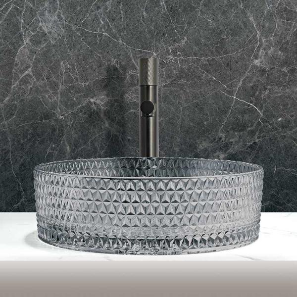 Countertop Mounted Glass Wash Bowl Transparent Ligth Grey Color Bathroom Basin