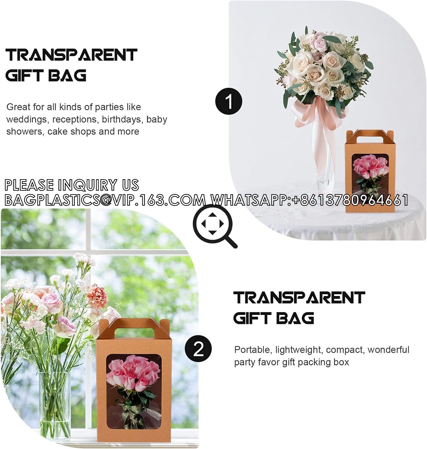 Standing Cookie Bag Flower Packaging, Flower Bouquet Paper Gift Bags With Handles, Party Bag