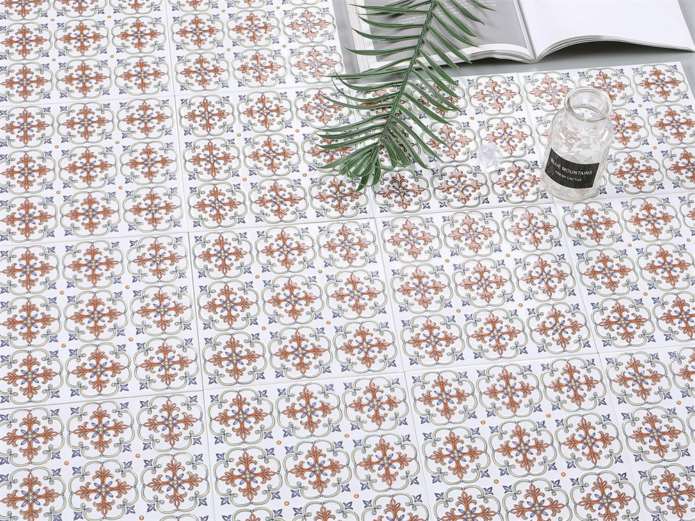 Encaustic White And Red Wall Floret Ceramic Rustic Tiles 200x200mm For Kitchen And Dining Room