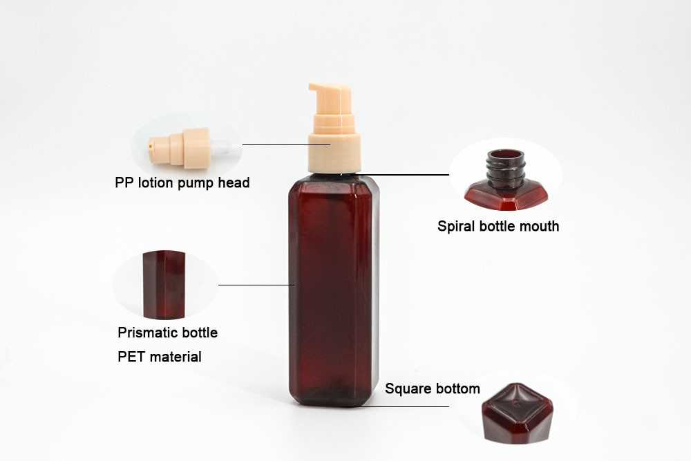 Brown Clear Square Press 28mm 100ml Cosmetic Lotion Bottle