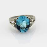 925 Silver 8mmx10mm Oval Blue Topaz Cubic Zircon Ring(R240)
