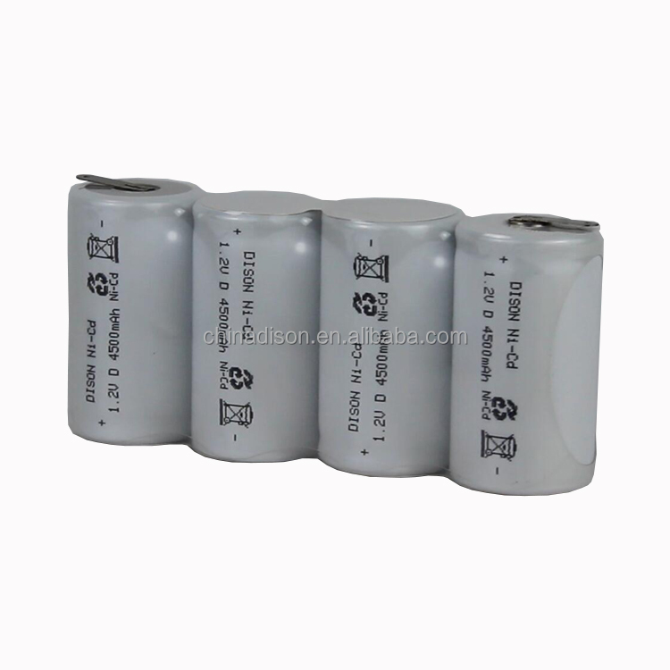 High Capacity 4.8V 4500mAh D Rechargeable NiCd High Temperature Battery Pack For Emergency Lighting
