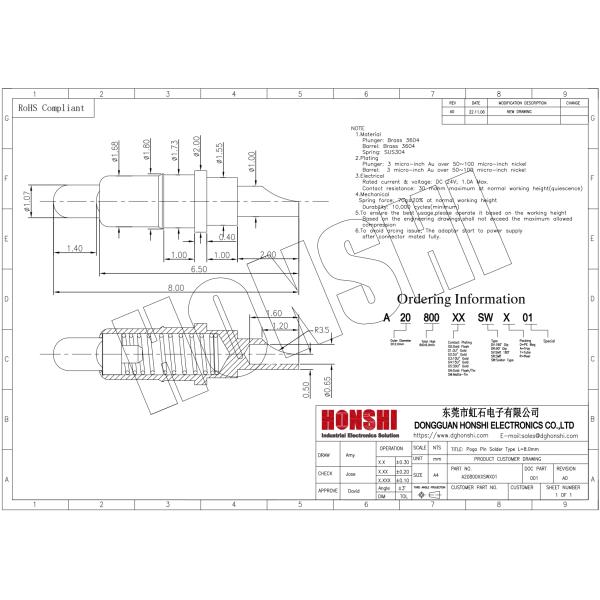 Gold Plated Spring Loaded Pogo Pin Wire Bonding Terminal Connectors