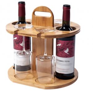 Wholesale 11.8x9.8x11.8 Inch Wooden Wine Rack Wine Storage Set Holds 2 Bottles And 4 Glasses from china suppliers
